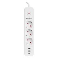 S-LINK SPG03TC 2 Usb +1Type C 5V2.4A 1.5m 3x1.00mm 100% Bakır 750 Joule 3 lü Anahtarlı Akım Korumalı Beyaz Priz - 1